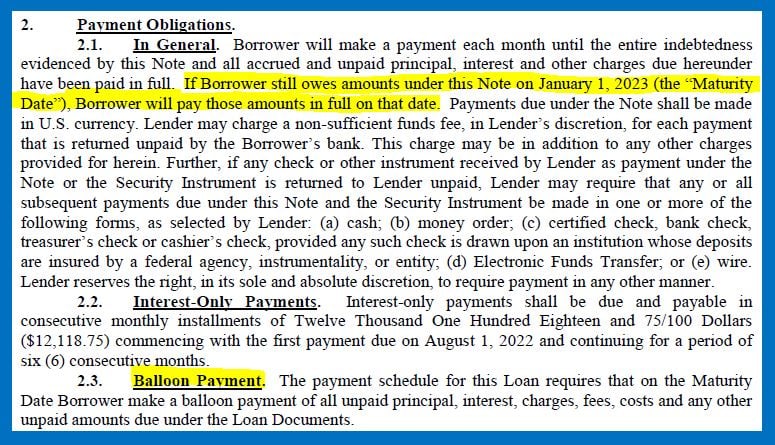 Balloon Payment Information - Note