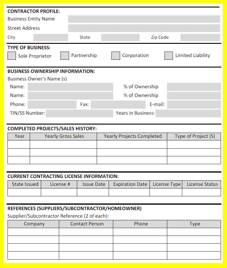 General Contractor Review Form